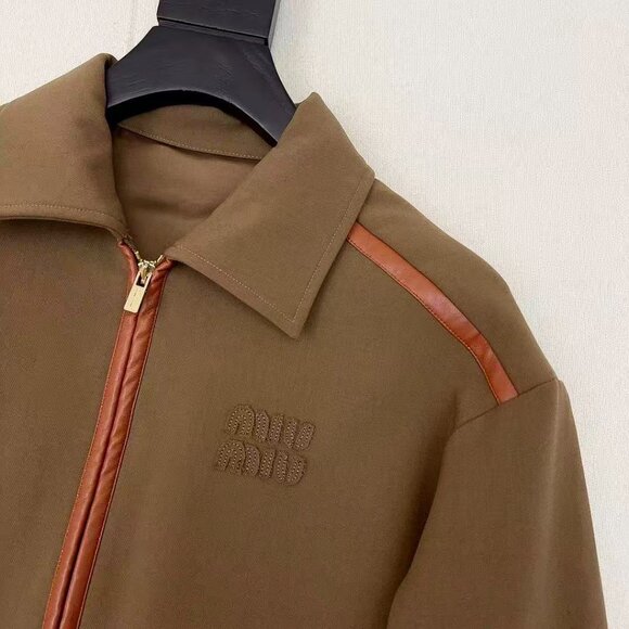 Miu Miu Brown Leather-Patch Collar Jacket | Retro Preppy Short Jacket, Size S - Picture 4 of 9